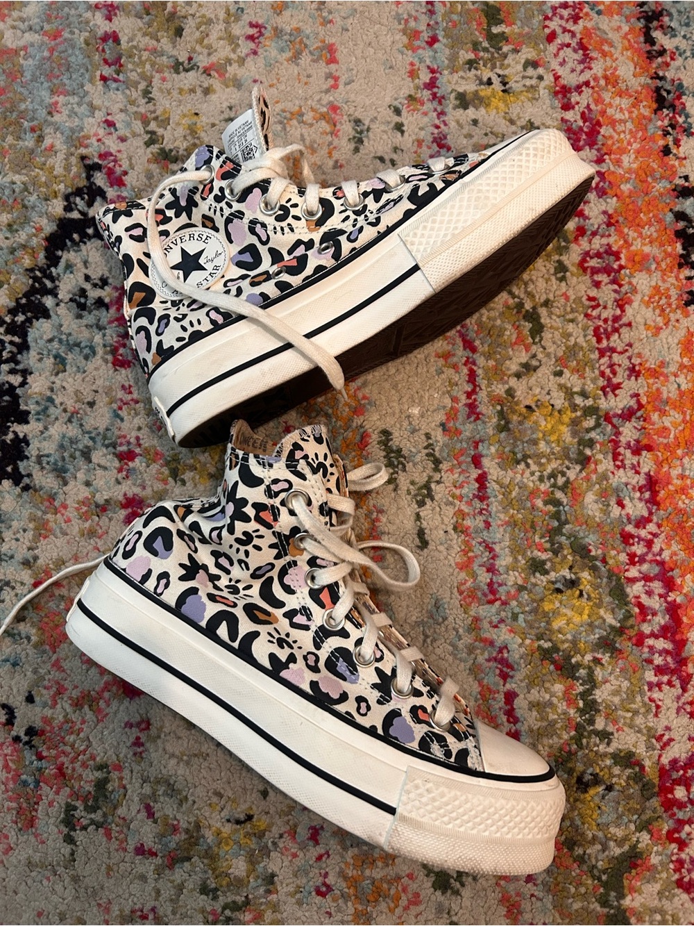 Converse Platform High Tops in White with Pastel Leopard Print